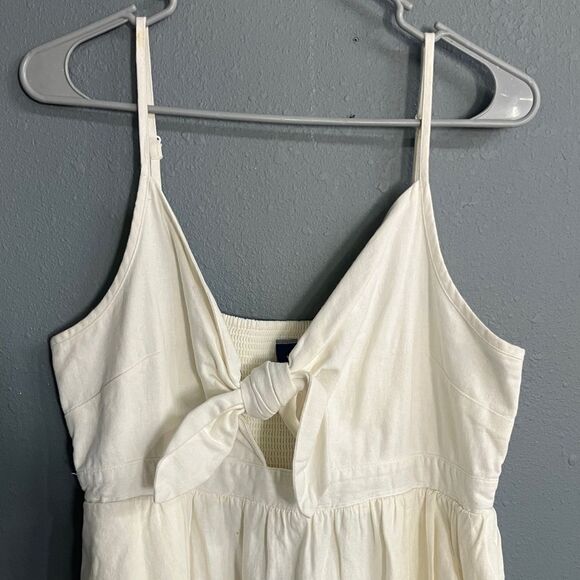 Old navy linen blend tie front Cream Dress with Bow Detail Large #711 - Picture 2 of 9